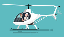 Pilots In The Helicopter. Vector Illustration