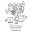 Flowers in heart shape on a pot line art design for coloring book for adult, tattoo, T- Shirt graphic, cards and so on