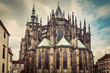 St. Vitus Cathedral, Prague, Czech Republic. Wide angle. Vintage