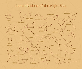 big set of vector 28 constellations. collection of zodiac constellations of the night sky.