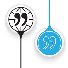 Two vector objects and globe symbol and quotation mark