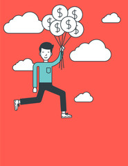 Sticker - Businessman flying with balloons.