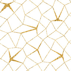 Wall Mural - mosaic geometric seamless pattern 3d. gold glitter white template. abstract texture golden luxury pr