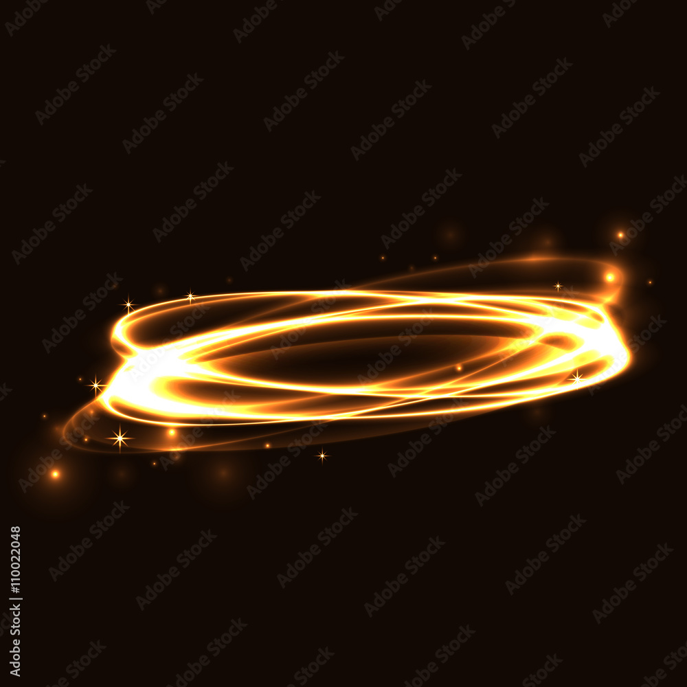 Gold circle light tracing effect. Glowing magic fire ring trace ...