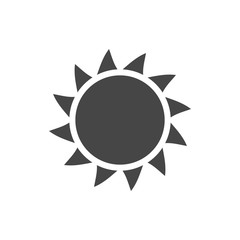 Sticker - Sun icon. Light sign with sunbeams. Black design element, isolated on white background. Symbol of sunrise, heat, sunny and sunset, sunlight. Flat modern style for weather forecast. Vector Illustration