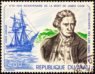 Sticker - Captain James Cook and his ship 