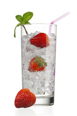 Canvas Print - glass with ice cubes and strawberries.