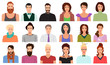 Man Male and Female woman character faces avatar icon in different clothes and hair styles set.