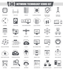 Fototapete - Vector Network technology black icons set. Dark grey classic icon design for web.