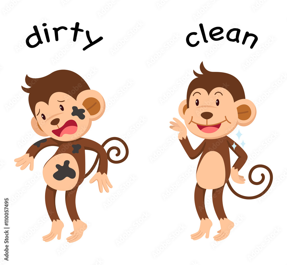 Opposite words dirty and clean Stock Vector | Adobe Stock