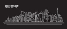 Cityscape Building Line Art Vector Illustration Design - San Francisco City