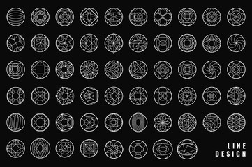 Set of hipster vector geometric shapes. Circular abstract. Shapes made using line, triangles, circles, and other polygons. You can use it for design icons, logos masks and overlaying on photos.