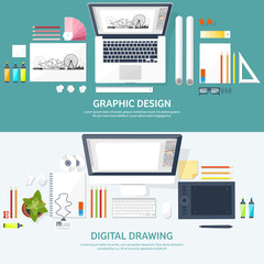 Graphic web design. Drawing and painting. Development. Illustration, sketching, freelance. User interface. UI. Computer, laptop.