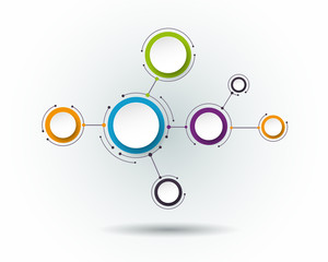 vector abstract molecules, 3d paper label, integrated circles. blank space for content, business, in