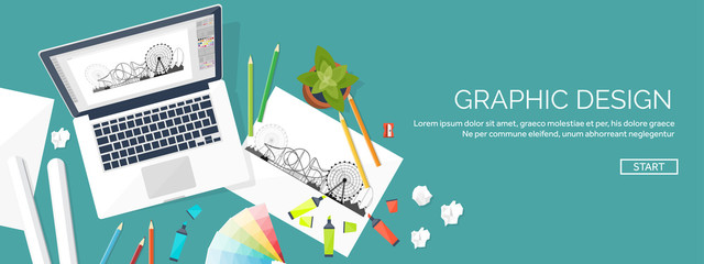 Graphic web design. Drawing and painting. Development. Illustration, sketching, freelance. User interface. UI. Computer, laptop.