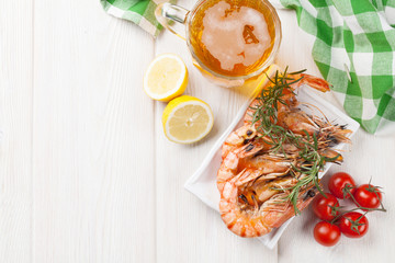 Wall Mural - Beer mug and grilled shrimps