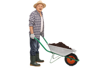 Sticker - Worker pushing a wheelbarrow full of dirt