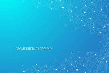 Fototapete - Geometric graphic background molecule and communication. Connected lines with dots. Concept of the science, chemistry, biology, medicine, technology. Vector illustration
