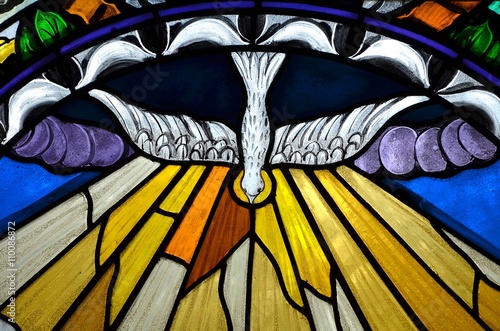 Obraz w ramie stained glass window depicting Pentecost