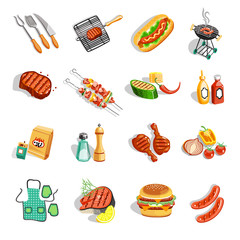 Canvas Print -  Barbecue Food Accessories Flat Icons Set