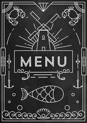 Wall Mural - Trendy Seafood Menu Design with Linear Icons