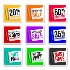 Wall Mural - Promotional Colorful Sale Stickers Collection. Scroll Paper.