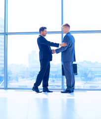 Wall Mural - Full length image of two successful business men shaking hands with each other