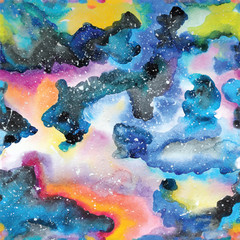 Wall Mural - watercolor galaxy illustration. seamless pattern.