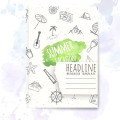 Wall Mural - Notebook template with hand drawn sea vacation doodles.