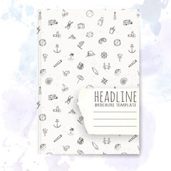 Wall Mural - Notebook template with hand drawn sea vacation doodles.