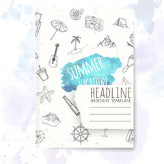 Wall Mural - Notebook template with hand drawn sea vacation doodles.