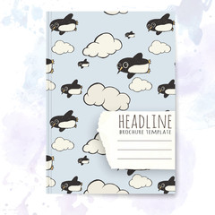 Wall Mural - Notebook template with hand drawn penguin doodles.