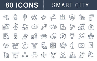 Wall Mural - set vector flat line icons smart city