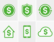 Vector dollar logo. Dollar icon. Dollar cloud icon. Dollar shield icon. Dollar phone icon. Dollar house icon. Vector dollar design elements, badges, labels.