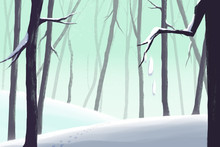 Creative Illustration And Innovative Art: Winter Forest - Letter Paper Background. Realistic Fantastic Cartoon Style Artwork Scene, Wallpaper, Story Background, Card Design
