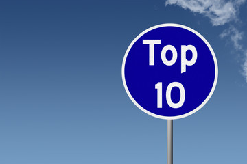 Sign with text Top 10 on sky background