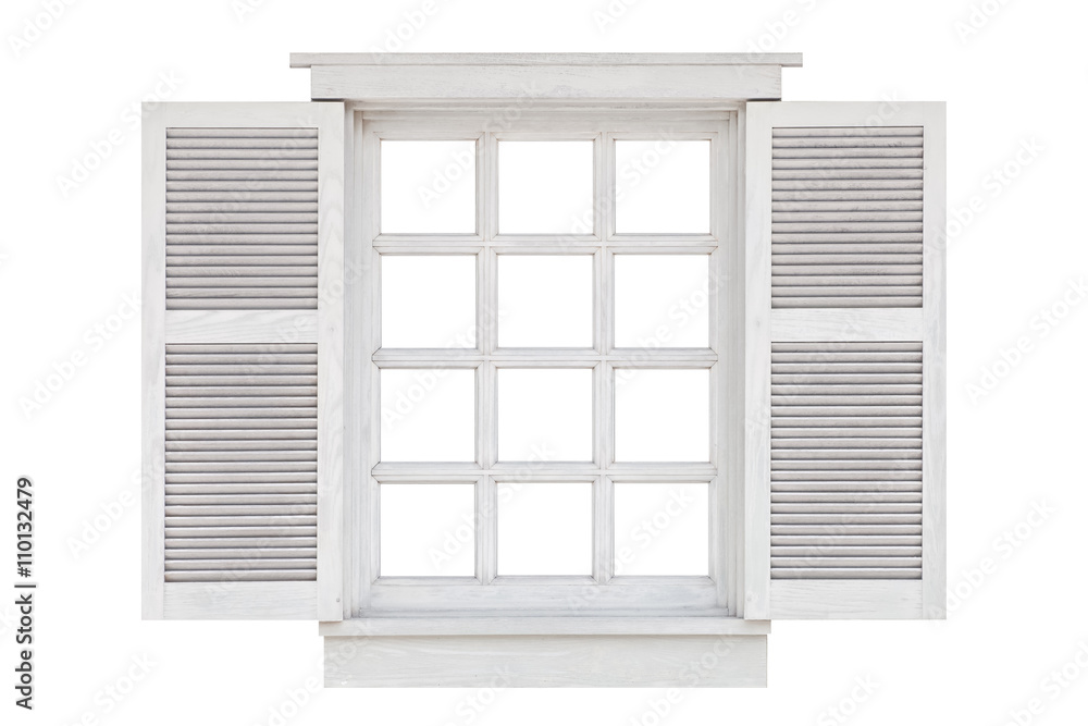 Wood window frame isolated on white background Stock Photo | Adobe Stock