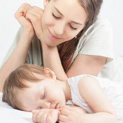 Wall Mural - Happy mother and baby