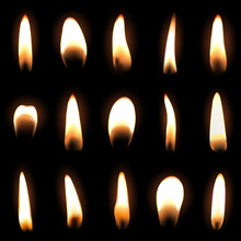 Candle Flame Set Isolated Over Black Background