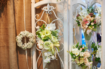 Wall Mural - decor of flowers on the wedding ceremony in restaurant