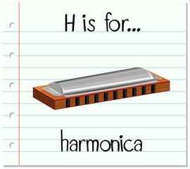 Wall Mural - Flashcard letter H is for harmonica