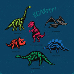 Wall Mural - Adorable card with funny dinosaur skeletons in cartoon style