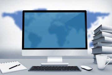 Wall Mural - composite image of image of a desk with computer