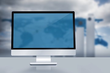 Wall Mural - composite image of image of a desk with computer