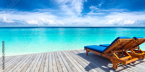 sun lounger bed on jetty in...