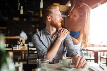 beautiful man and woman flirt