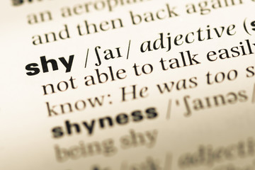 Wall Mural - close up of old english dictionary page with word shy