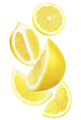 Sticker - Falling ripe lemons isolated on white