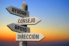 Ayudar, Consejo, Apoyo, Direccion - Spanish Signpost