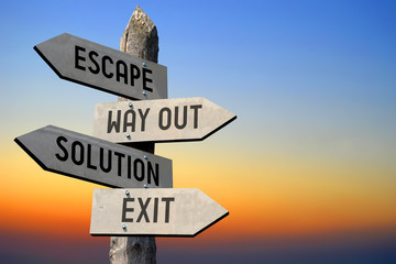 Wall Mural - Escape, way out, solution, exit signpost